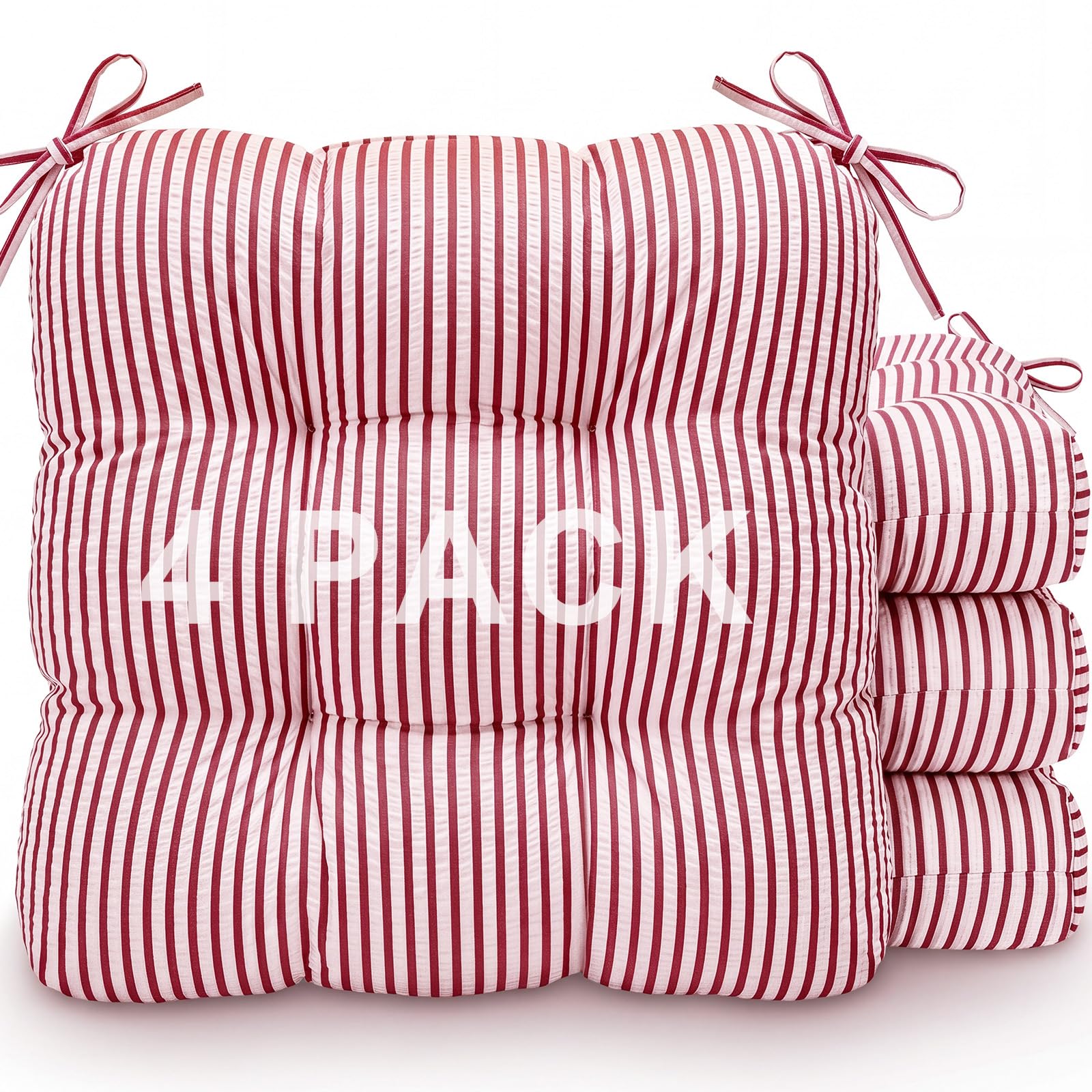 Geetery 4 Pack Chair Cushions for Kitchen, Red and White, Stripe