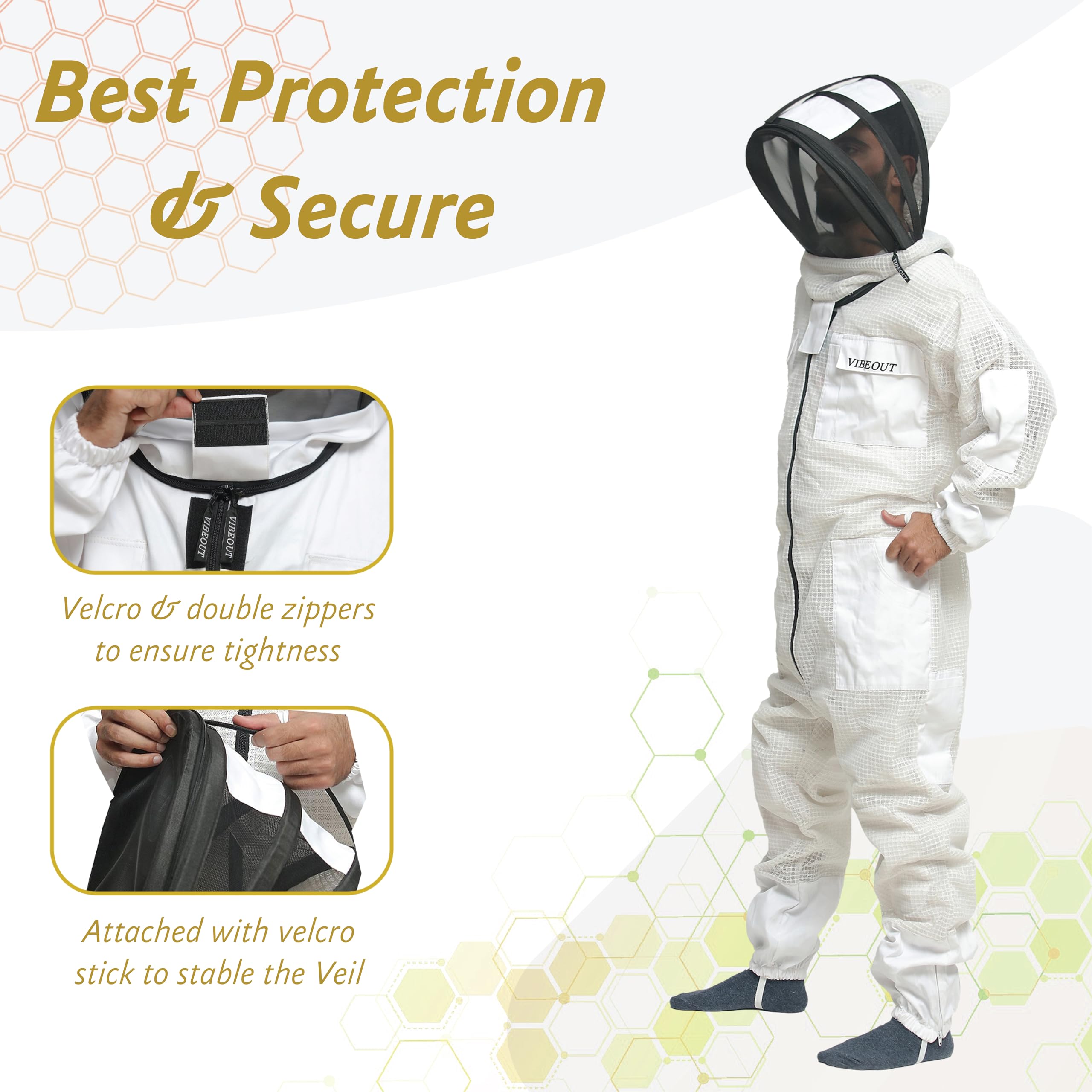 Tuta da apicoltura ultra ventilata, a 3 strati, in rete ad aria, per uomini e donne, con velo da scherma, professionale, a prova di puntura, per apicoltura, attrezzatura di protezione per apicoltori