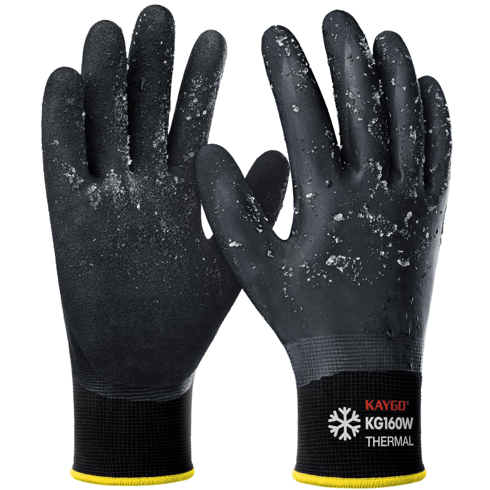 KAYGO Winter Waterproof Work Gloves for Men and Women, Pairs Thermal  Insulated Freezer Rubber Coated Gloves,Super Grip,KG160, XL, Black