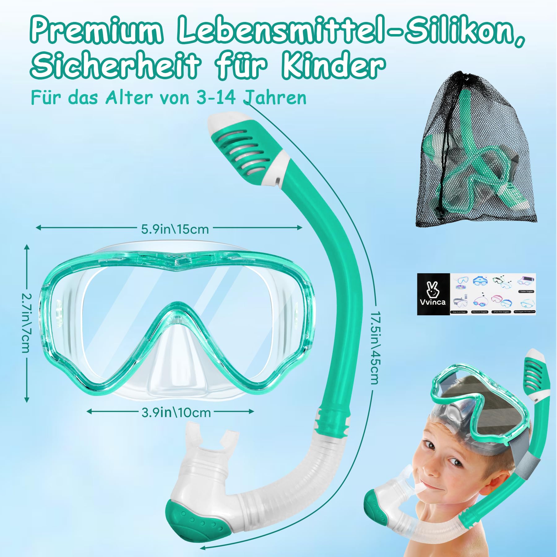 Vvinca Schnorchelset Kinder ab 4-14 Jahre Taucherbrille mit Schnorchel Tauchset Mädchen Jungs 180°Anti-Fog Anti-Leck Verstellbare Elastische Schwimmbrille Schnorchelmaske Dry Schnorchel Rosa