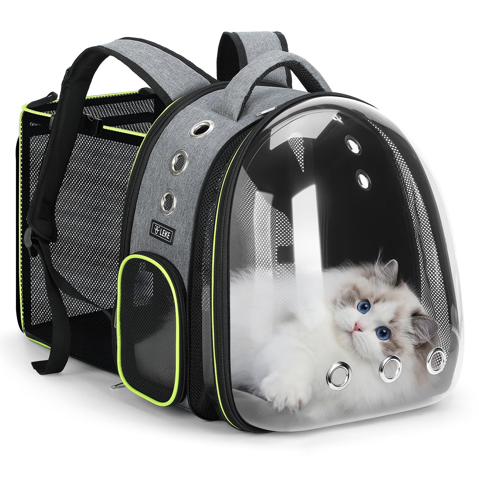 Lekereise Cat Bubble Backpack Carrier - Expandable Large Space Cat Backpack for Kitty Small Dog up to 18lbs, Transparent Pet Carrier for Travel, Hiking, Walking & Outdoor, Gray