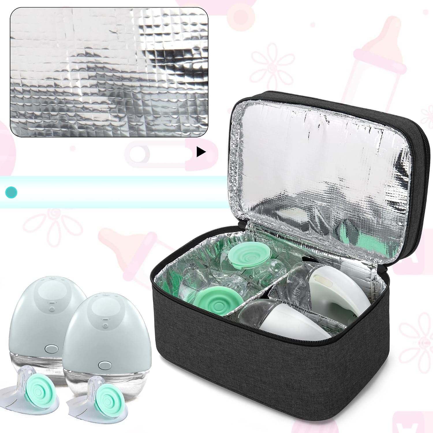 BAFASO Wearable Breast Pump Bag Compatible with Momcozy S12 Pro, Momcozy M5, Elvie Breast Pump, Carrying Case for Wearable Breast Pump and Extra Parts, Black
