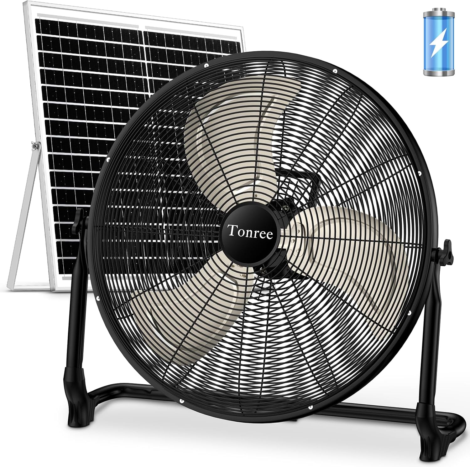 20" Large Solar Fan, Portable Battery Operated Floor Fan, 50W Rechargeable Solar Powered Wireless Camping Fan Outdoor, Waterproof, Hi-airflow, Cordless, for Outside Home Garage Gym Patio Travel