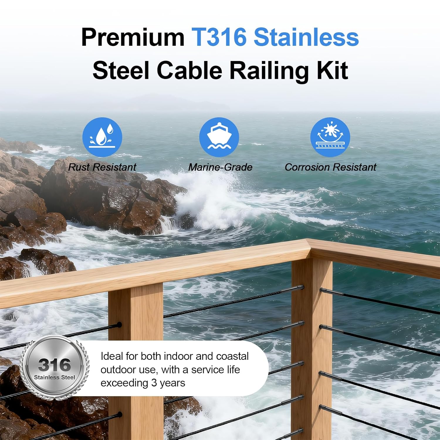 100 Pack T316 Stainless Steel Black Right&Left Handed Thread Swage Lag Screws，1/8" Steel Cable Railing Kit, Cable Railing Hardware, DIY Deck Railings, Wrench ，Black