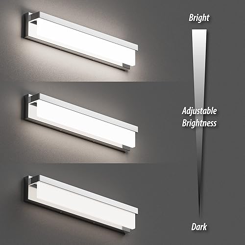 Miniatura 4 de Lámpara LED para tocador de baño, 24.4 pulgadas, moderna, rectangular, de acero inoxidable, 4000 K, aplique de pared (cromado)