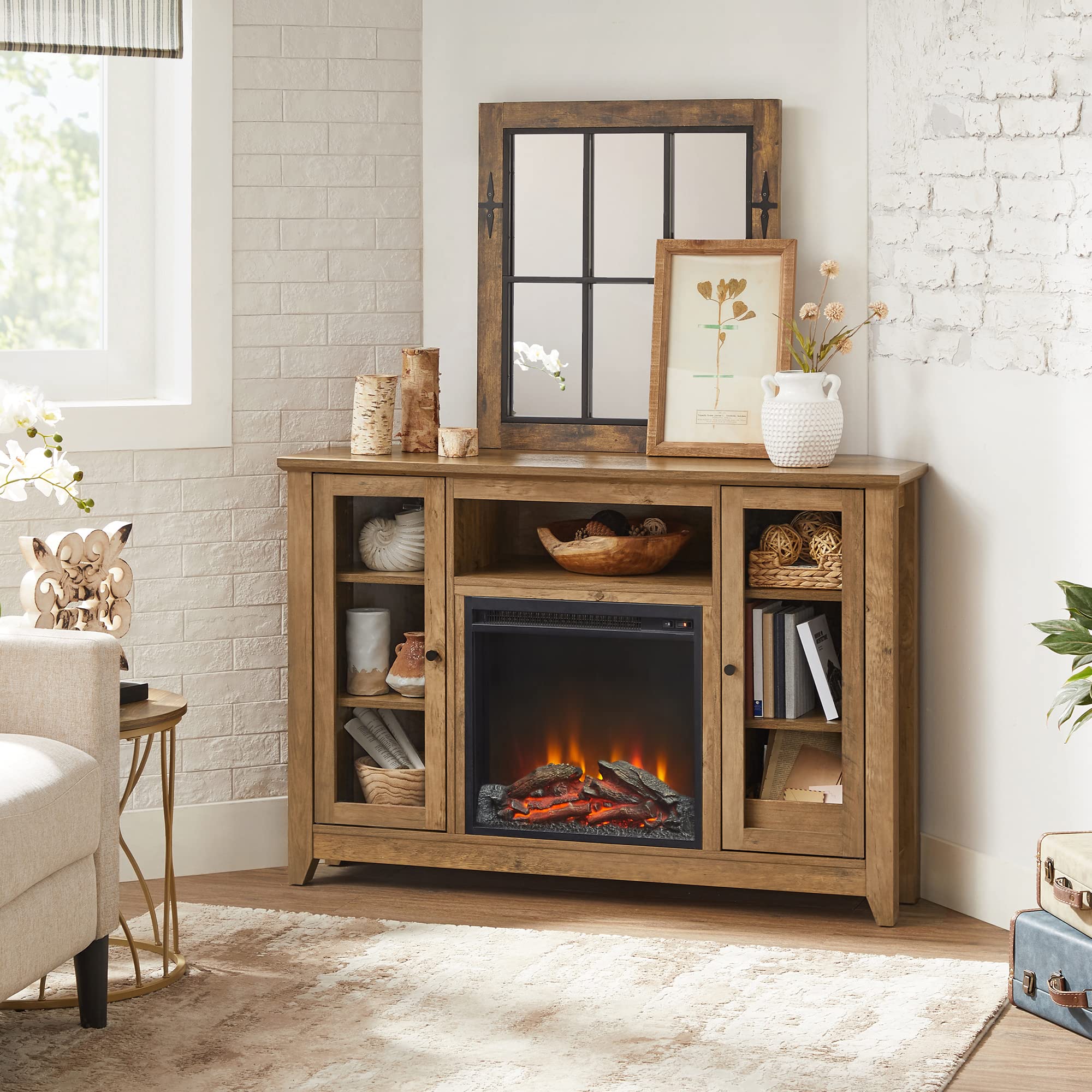 VASAGLE TV Stand with Fireplace, Corner TV Table for 55Inch TV, TV