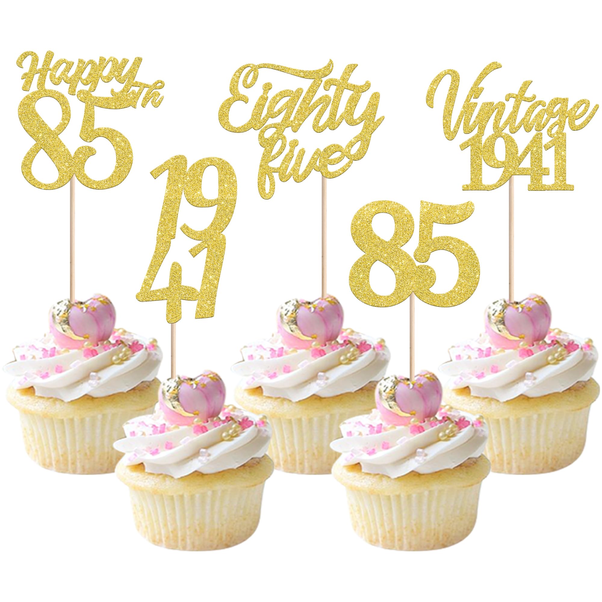 30PCS Happy 85th Birthday Cupcake Toppers Cheers to 85 Vintage 1941 Cupcake Picks Hello 85 Eighty Five 85th Birthday Decorations for 85th Wedding
