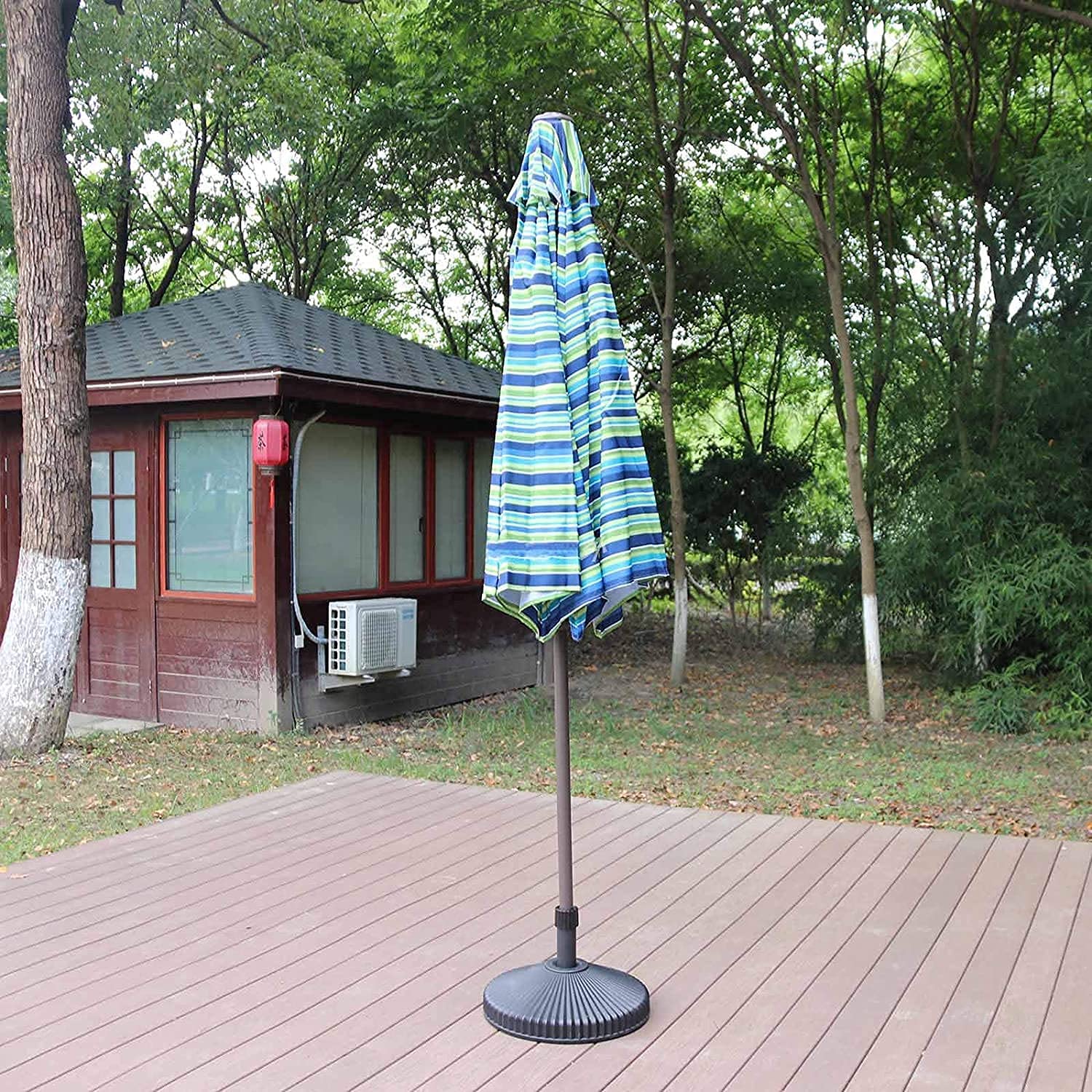 Parasol ogrodowy, duży parasol w paski, parasol plażowy, wentylacja/pochylenie/korba/8 żeber, na podwórko/ogrodowy parasol stołowy na zewnątrz