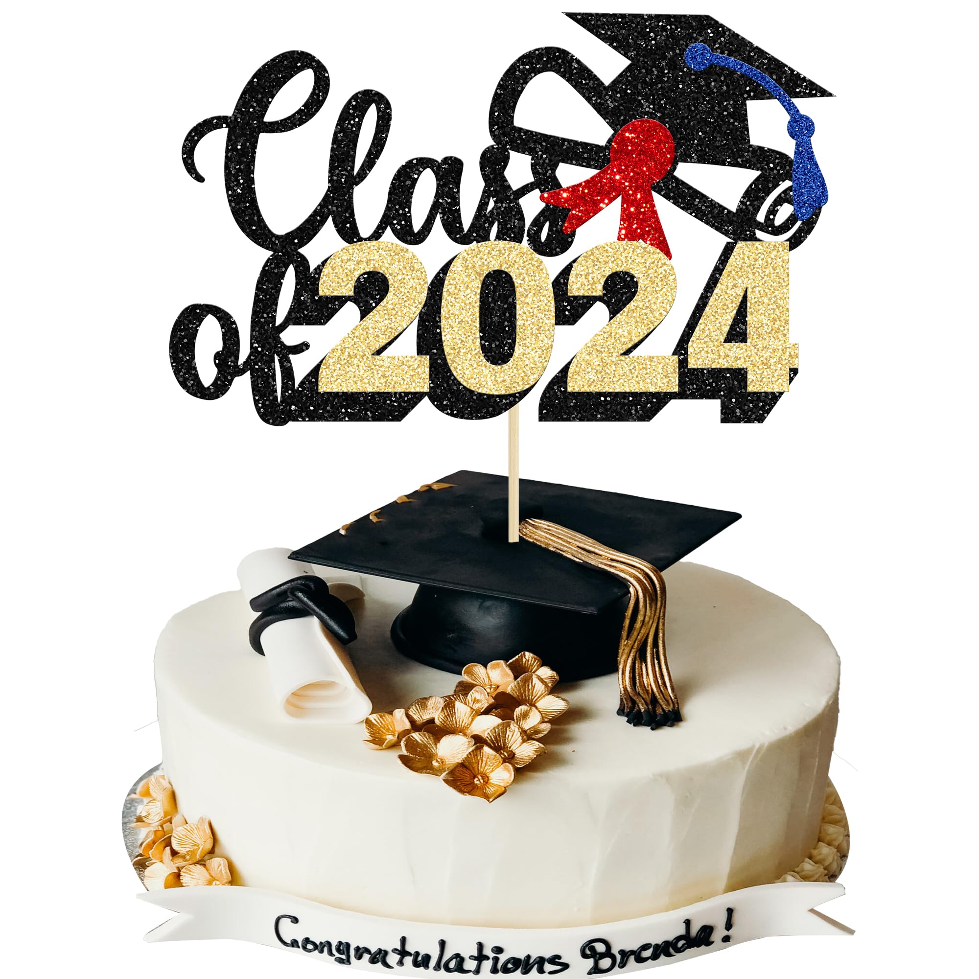 Glitzer „Class Of 2024“ Kuchen-Topper – Abschluss-Deko Für Cupcakes & Torten | 15,4x21 Cm, Aus Karton