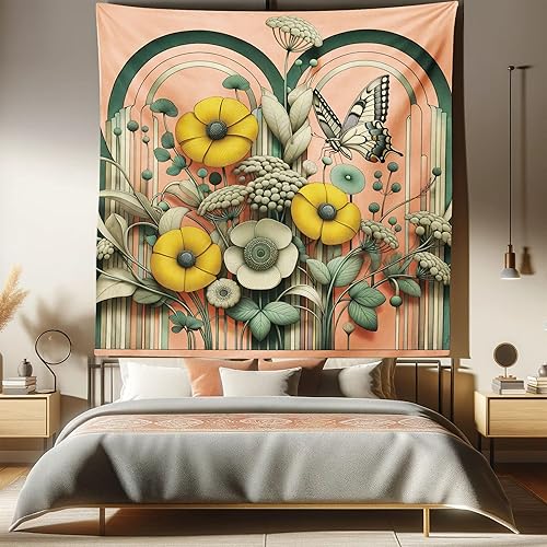 Miniatura 179 de Ambesonne Tapiz de fantasía, paisaje de fantasía con reloj, rayos de cielo de ensueño desde el techo, arte ficticio, colgante de pared ancho para