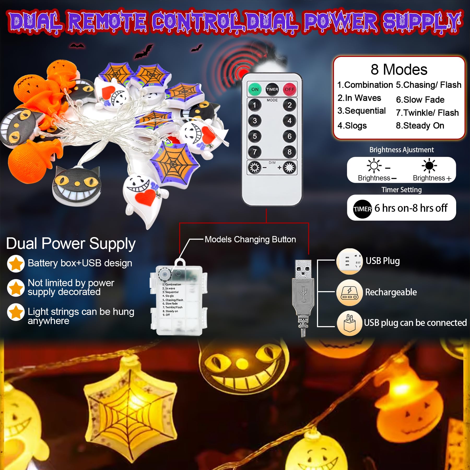 VEEKAY Halloween Decorative Fairy Lights, 3 m 20 LED Halloween Fairy Lights Decoration, IP44 Waterproof - Image 3
