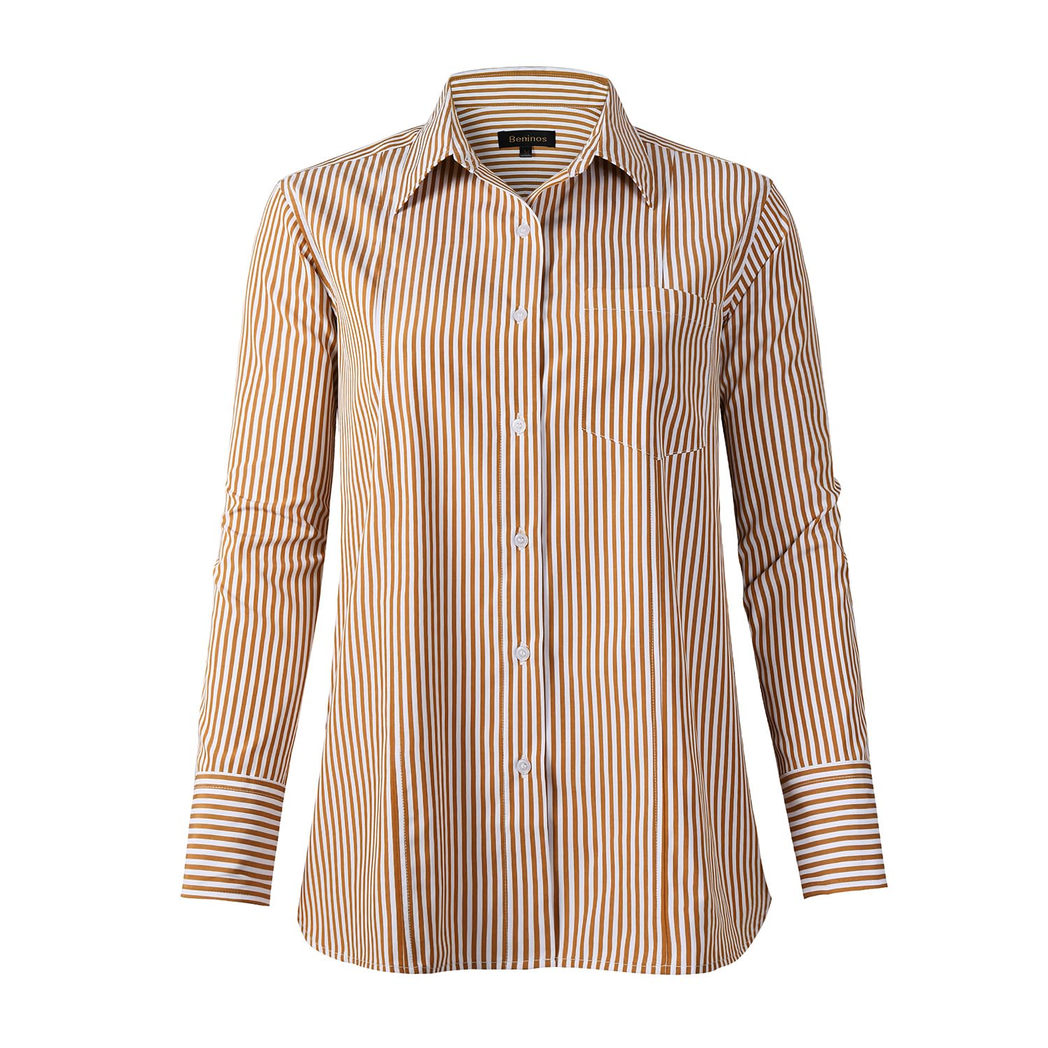 Beninos Striped Button Down Shirts for Women Dress Shirts Long Sleeve Casual Collared Office Work Shirt with Pocket