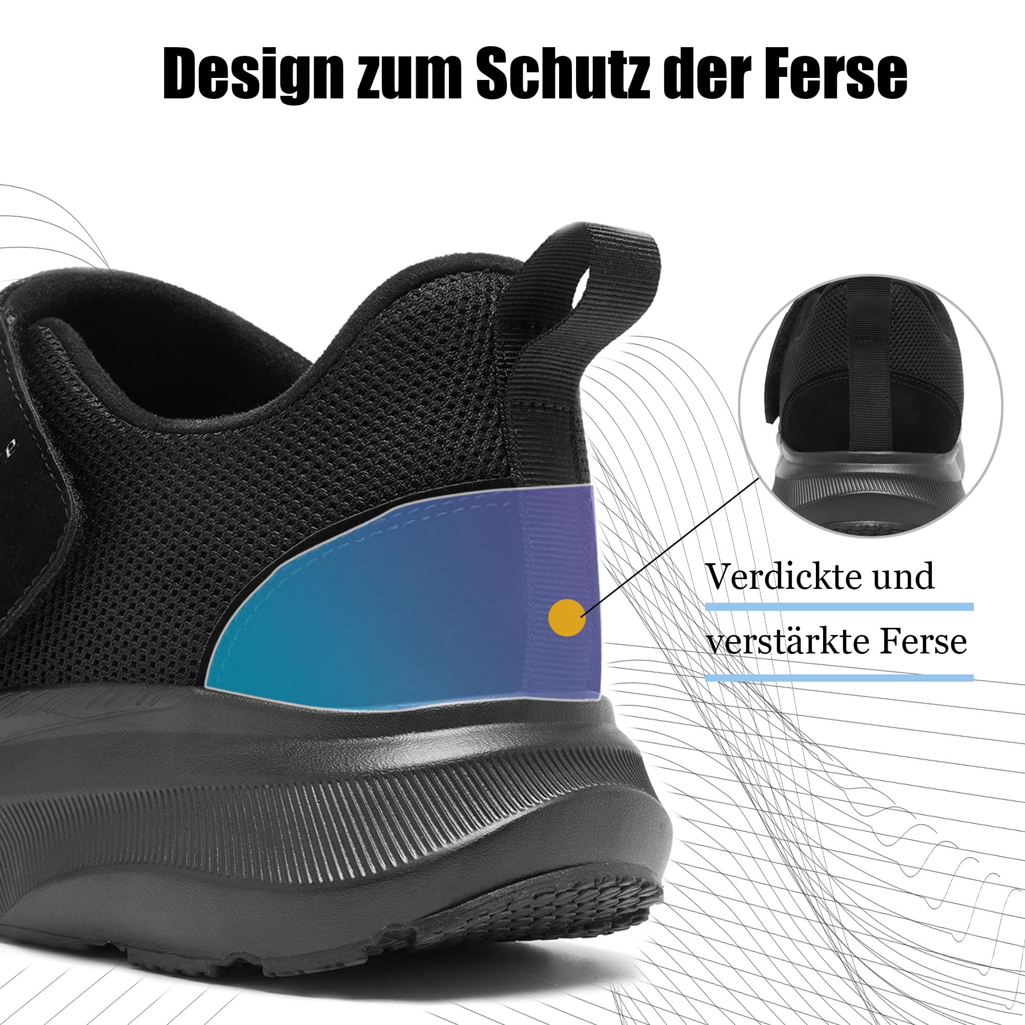 SHULOOK Diabetiker Schuhe Herren Extra Weit Leichte Schuhe für Geschwollene Füße Senior Schuhe mit Klettverschluss Sneakers