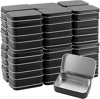 60 PCS 3.7 x 2.3 x 0.8 Inch Rectangular Metal Empty Hinged Tins, Matte Black Portable Small Storage Tin Box Containers with Lids, Home Organizer for Jewelry Crafts Candy Gift Card Holder