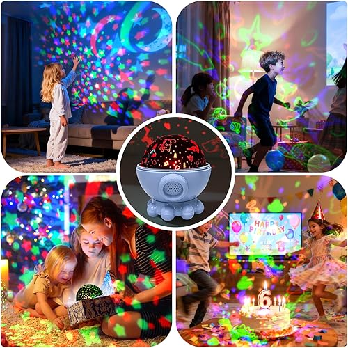 Miniatura 7 de Proyector de luz nocturna para niños, 17 modos de luz, proyector de estrellas oceánicas con rotación de 360, 3 películas de proyección y 9 canciones