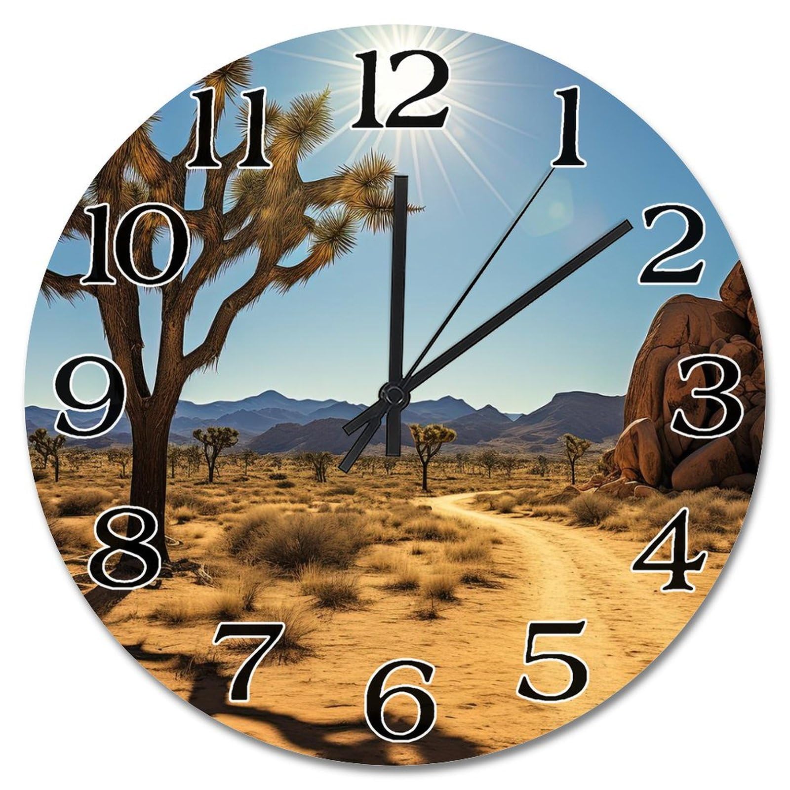 Décoration murale moderne : horloge Joshua Tree en bois noble de 25,4 cm