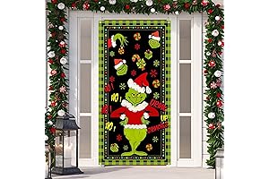 Green Christmas Decorations Door Cover with Grinchmas Banner