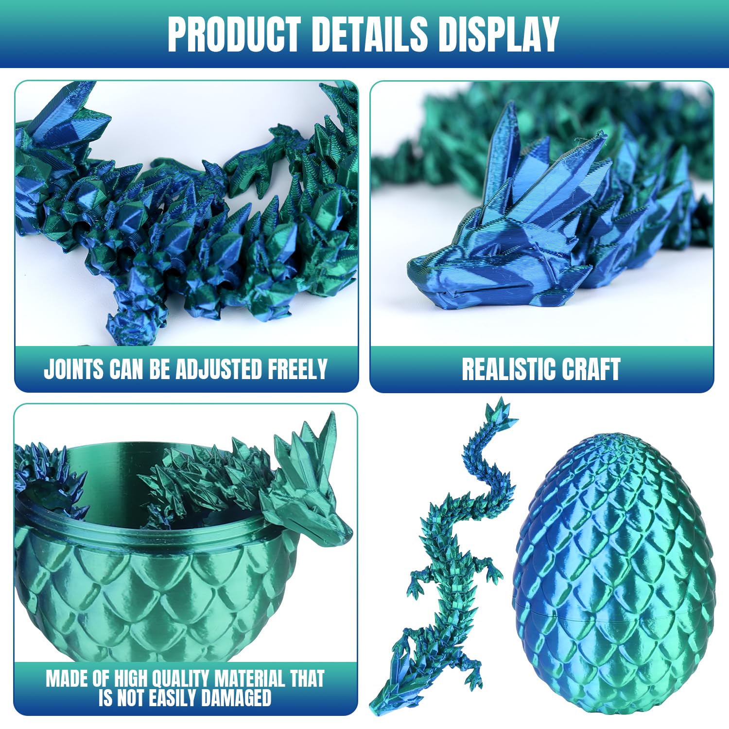 Set De 2 Dragones De Cristal De 22 Cm Impresos En 3D – Con Articulaciones Móviles Y Flexibles, Decoración De Escritorio, Regalo De Cumpleaños Y Navidad