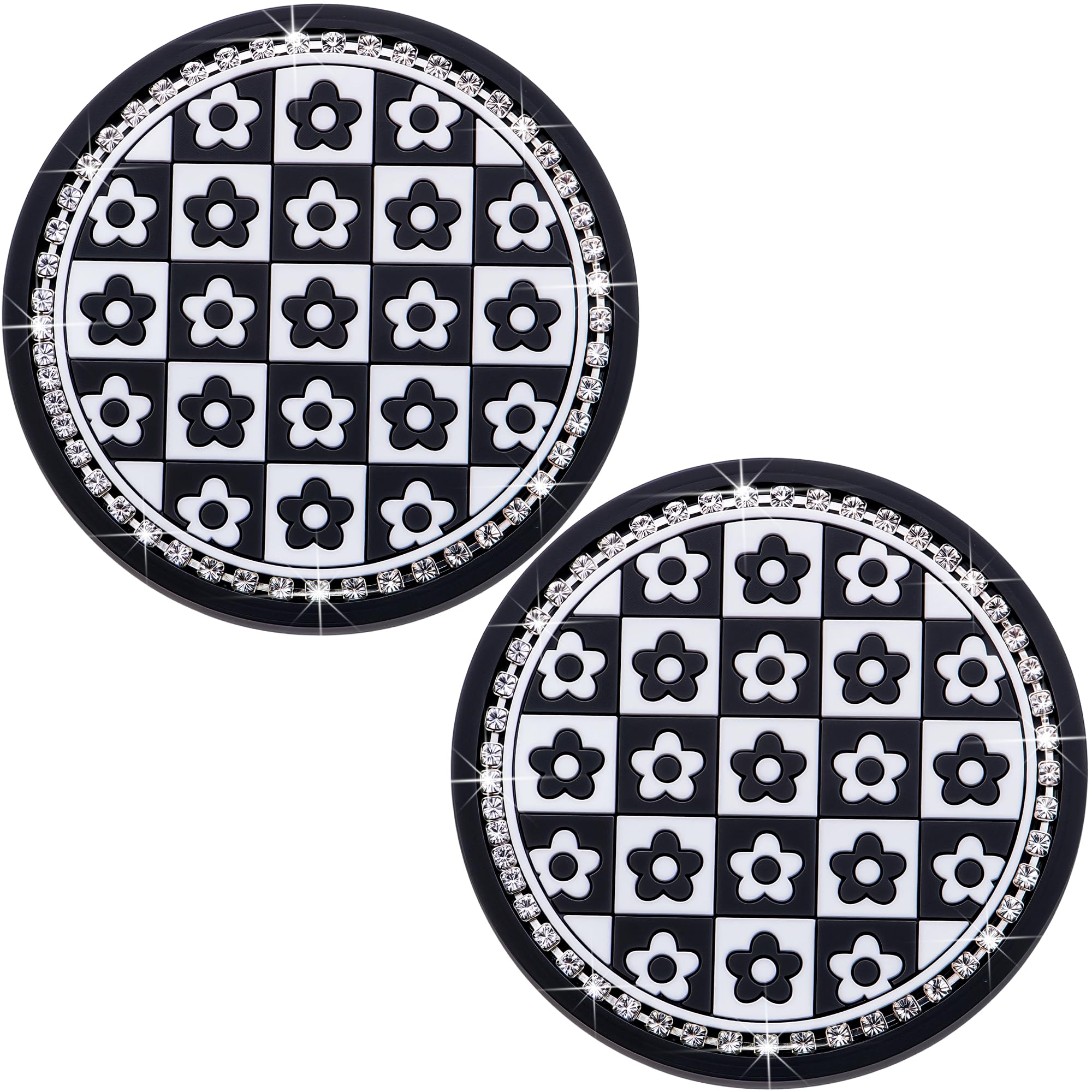2-Pack Bling Cup Holder Coasters for Cars – 2.75 Inch Silicone Inserts – Anti-Slip, Shockproof – Decorative Vehicle Accessories for Women &amp; Girls (Little flowerr)