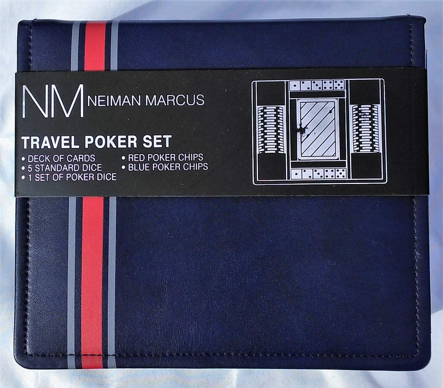 Neiman Marcus Striped Faux-Leather Travel Poker Set