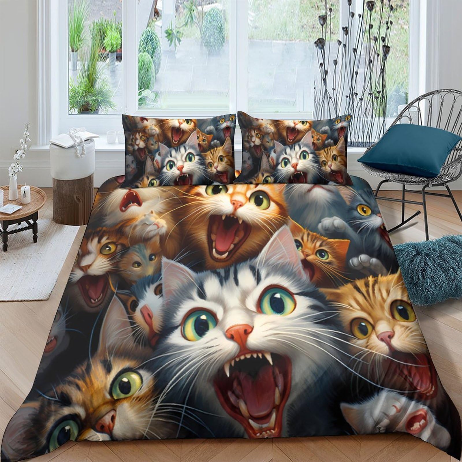 Ctjqhvkz Style-10 3D Printed Cartoon Cat Fitted Sheet Microfiber Funny Animal Faces Mattress Cover For Bedroom Dorm Mattress Decor Single（135X200cm）