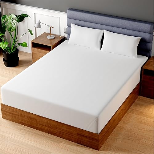 Miniatura 1 de Superior Linen - Sábana bajera ajustable de lino de calidad superior, 100 % algodón orgánico de 200 hilos, transpirable, suave y cómoda, se puede