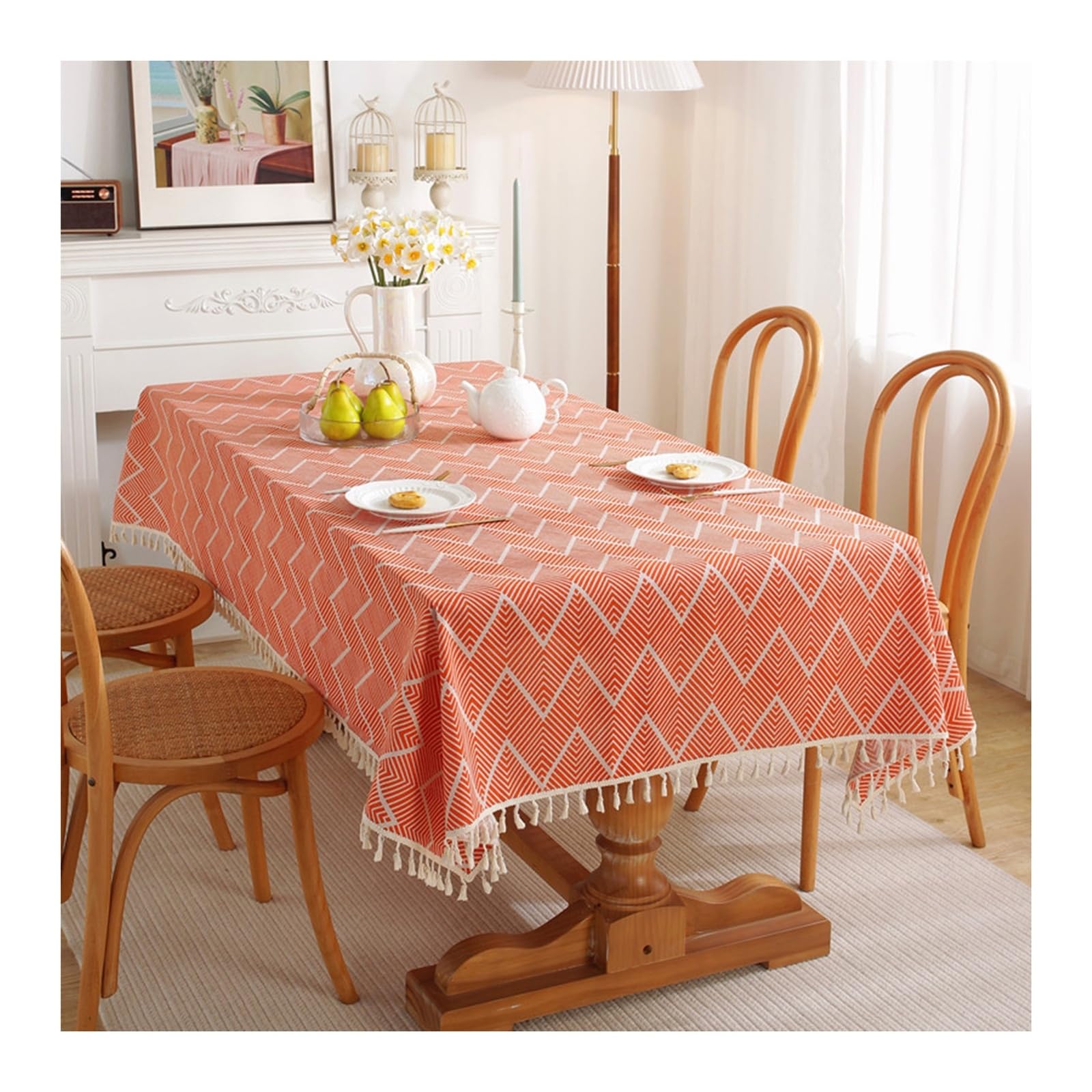 Nappe anti-taches KnSam en coton motif vagues orange 140x260
