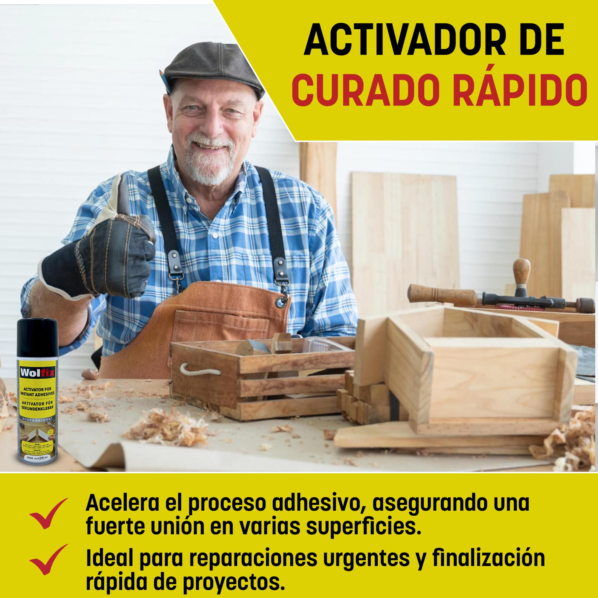 Wolfix Activador para superpegamento 200 ml spray activador superadhesivo cianoacrilato – La fórmula turbo para una adherencia inmediata y resultados duraderos (5)