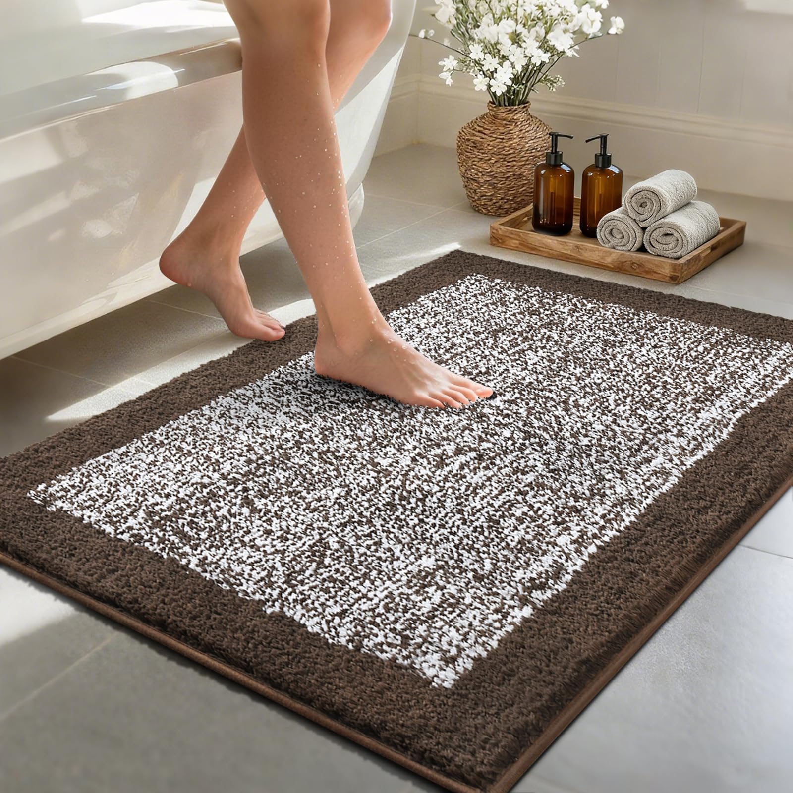 Photo 1 of simpWalnut Bathroom Rug - 48x32 Inch Brown Microfiber
