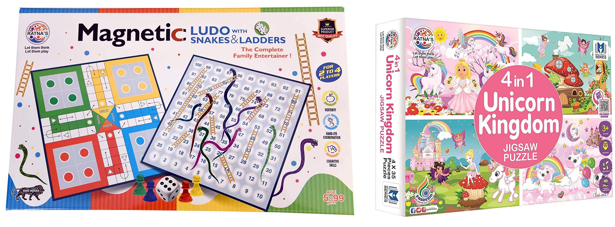 Buy RATNA'S Magnetic Snakes and LADDERS with Ludo & 4 in 1 Unicorn