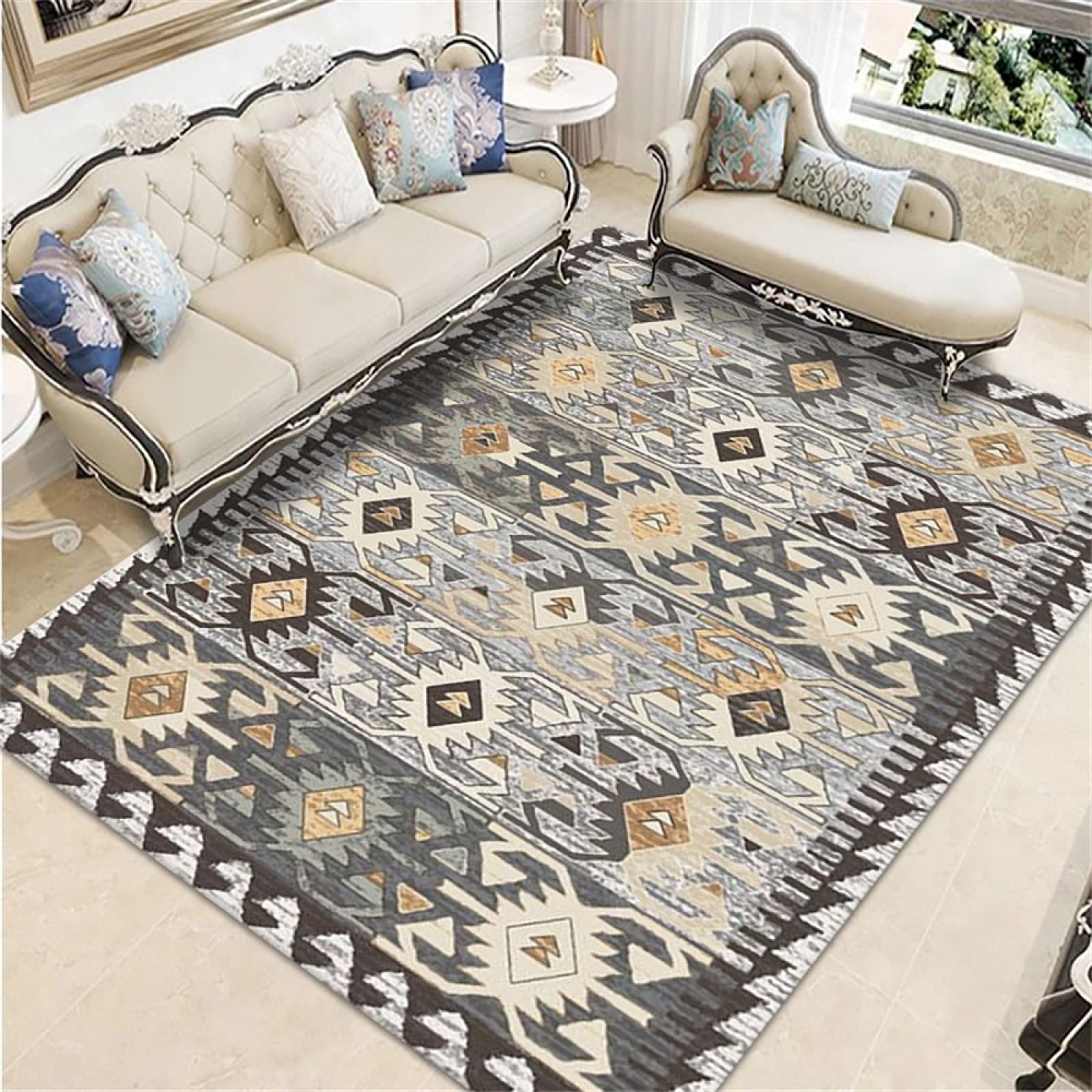 Tapis de salon en velours cristal style ethnique persan 160 x 230 cm doux et luxueux pour décoration d'intérieur