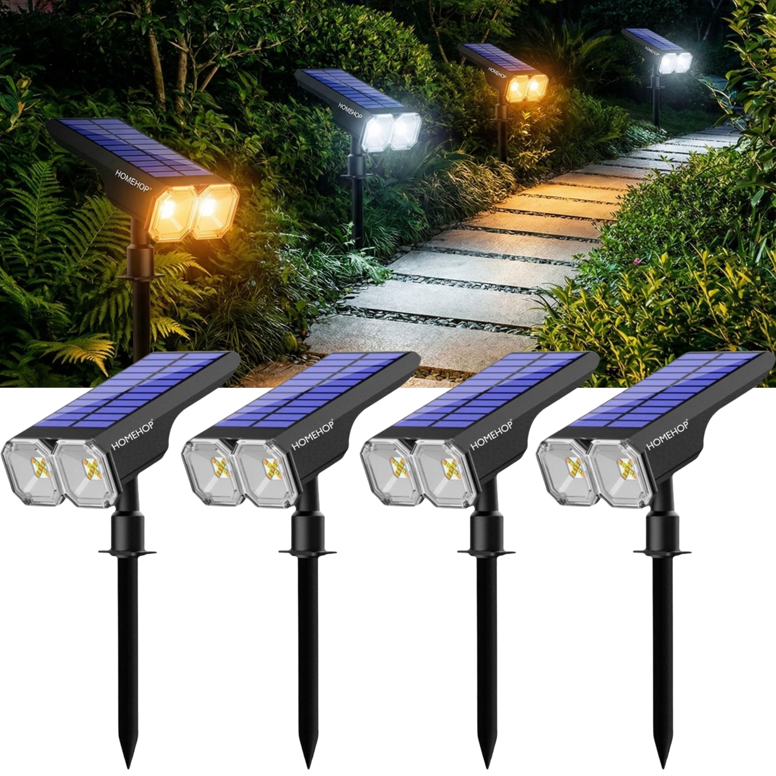 Homehop Solar Light Outdoor Waterproof 10 LED Decorative Spot Lamps for Garden, Home, Pathways, Lawn, and Landscape with Auto On/Off (ABS, Pack of 4)