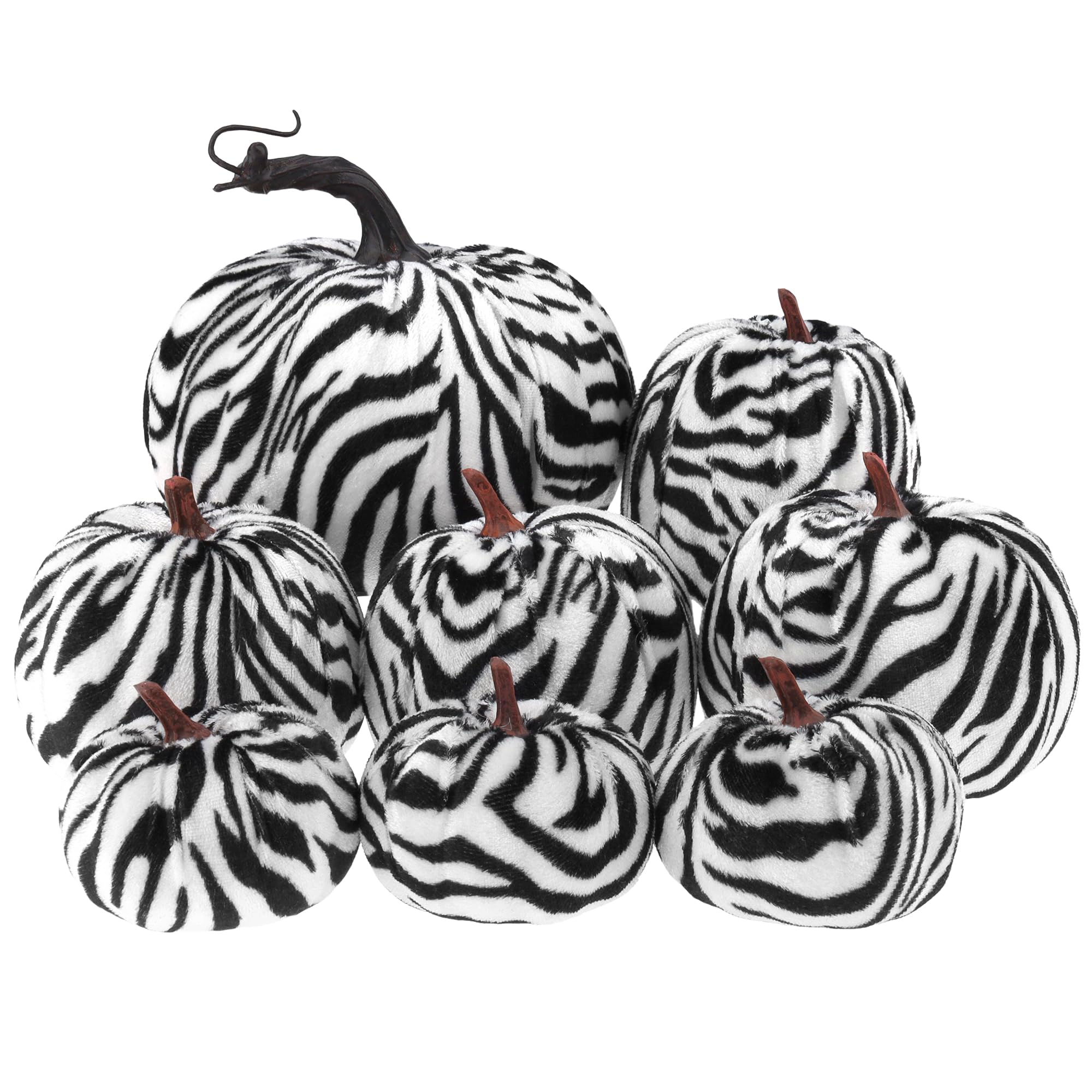 Gresorth 8 Pcs Artificial Zebra Velvet Pumpkins Fake Fall Pumpkin Decor