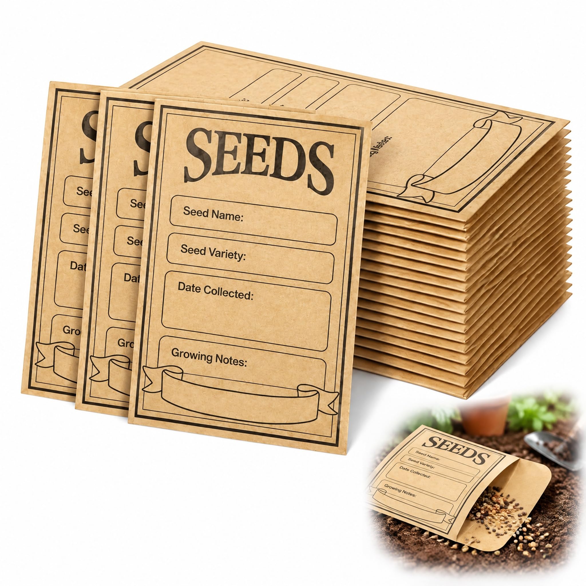 Fuwithfu 100Pcs Seed Envelopes, Seed Packets Small Brown Envelopes (8x12cm)