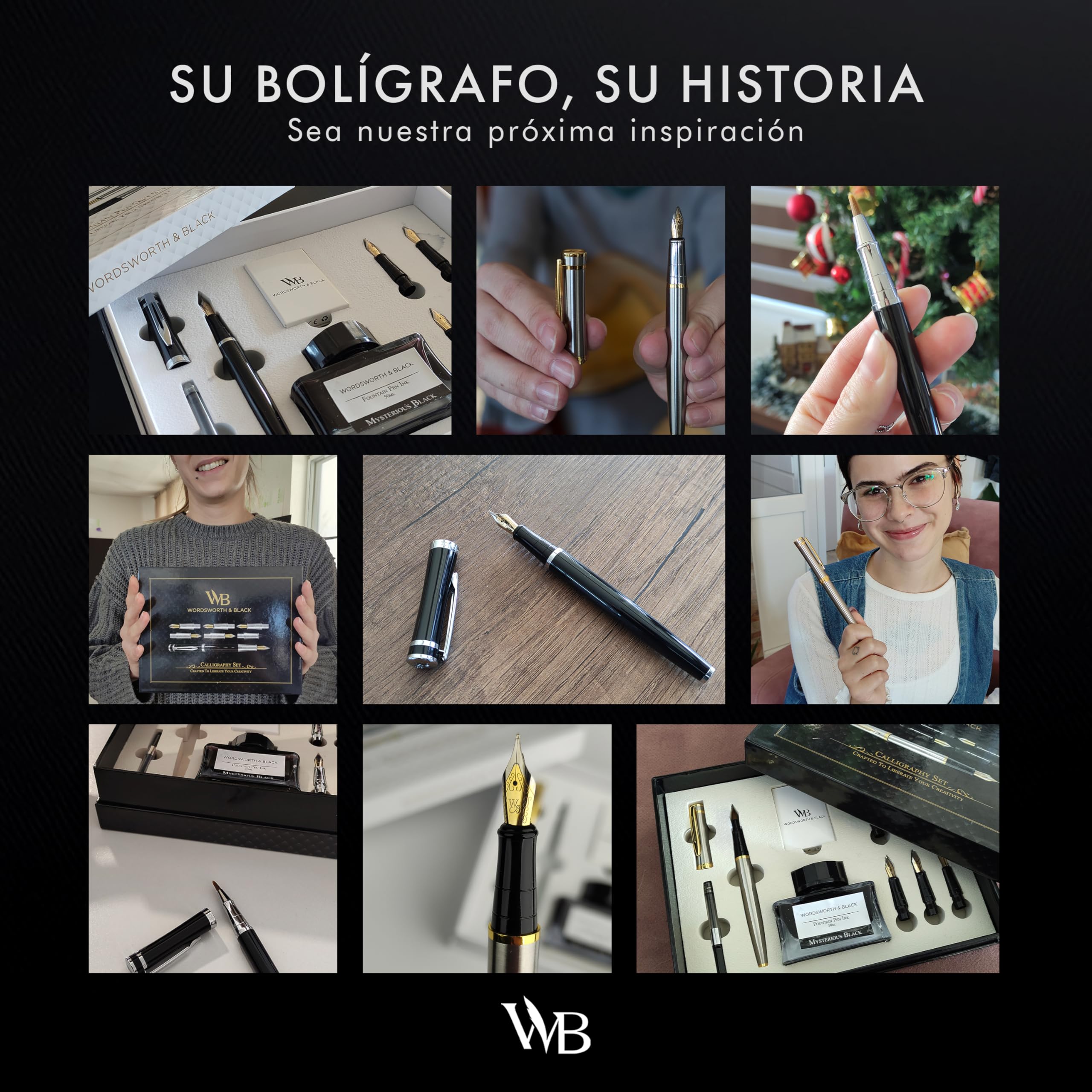 Wordsworth & Black Calligraphy Pen Set de regalo, incluye botella de tinta, 6 cartuchos de tinta, convertidor de recarga, 6 puntas de repuesto, paquete premium, diario [Cromo Rojo]