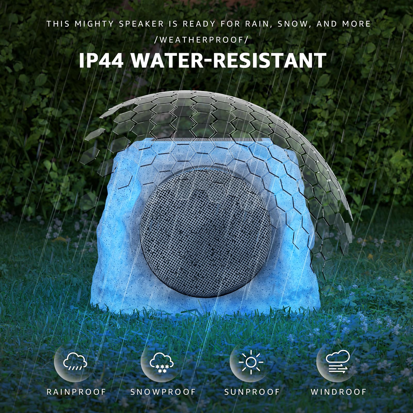 MIKK Outdoor Rock Speakers Waterproof Patio with Lights Color,Multi-Sync Up to 100 Speakers Pairing Solar Powered Rock Speaker Rechargeable for Pool Party Yard Garden Outside 2 Pack - 5
