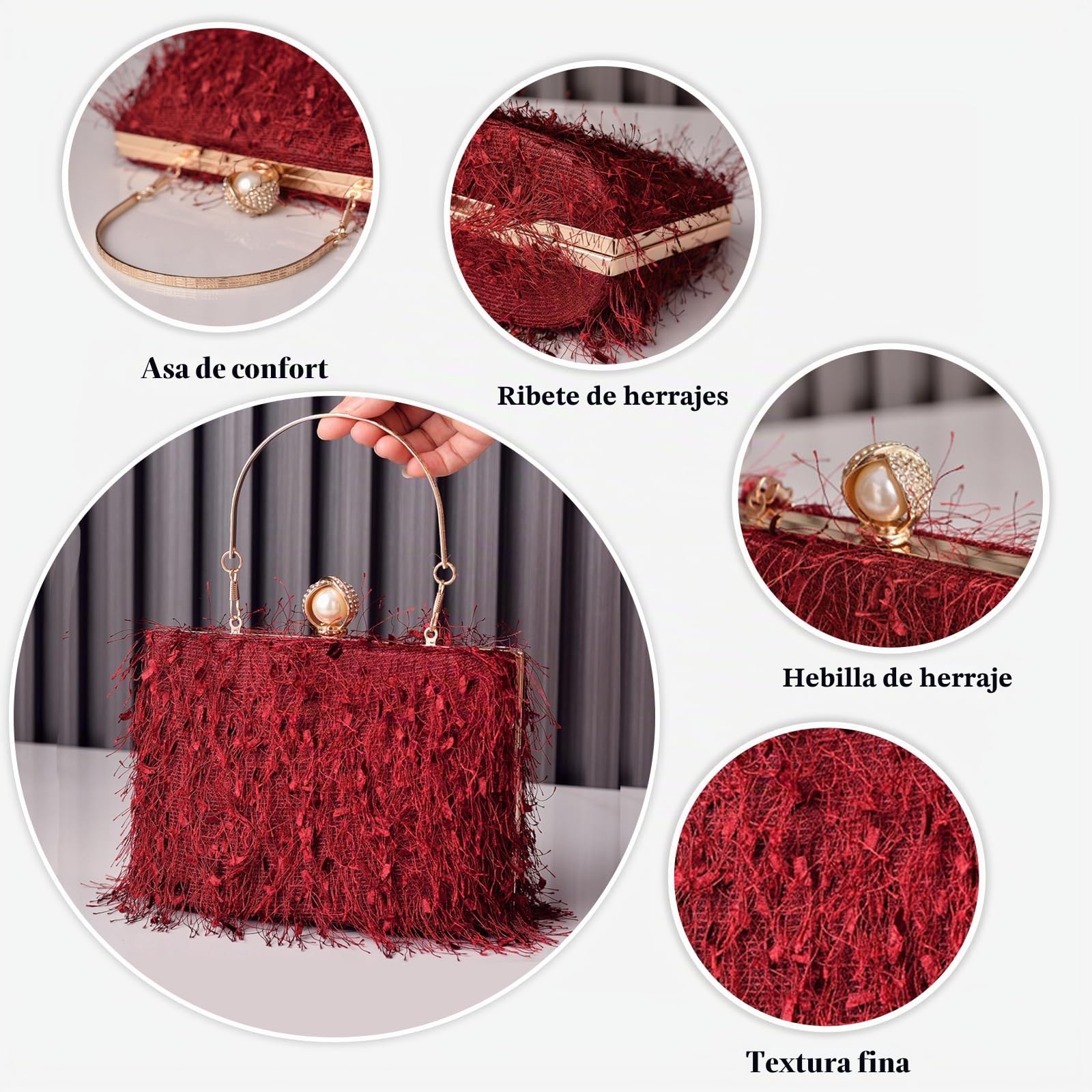 CORIOS Bolsa de Noche Borla para Mujer Diamantes de Imitación Clutch Bolso de Cristal Bolso de Fiesta Pequeña Bolso de Boda Elegante Perlas Bolso de Hombro Bolsos de Embrague con Cadena Gris