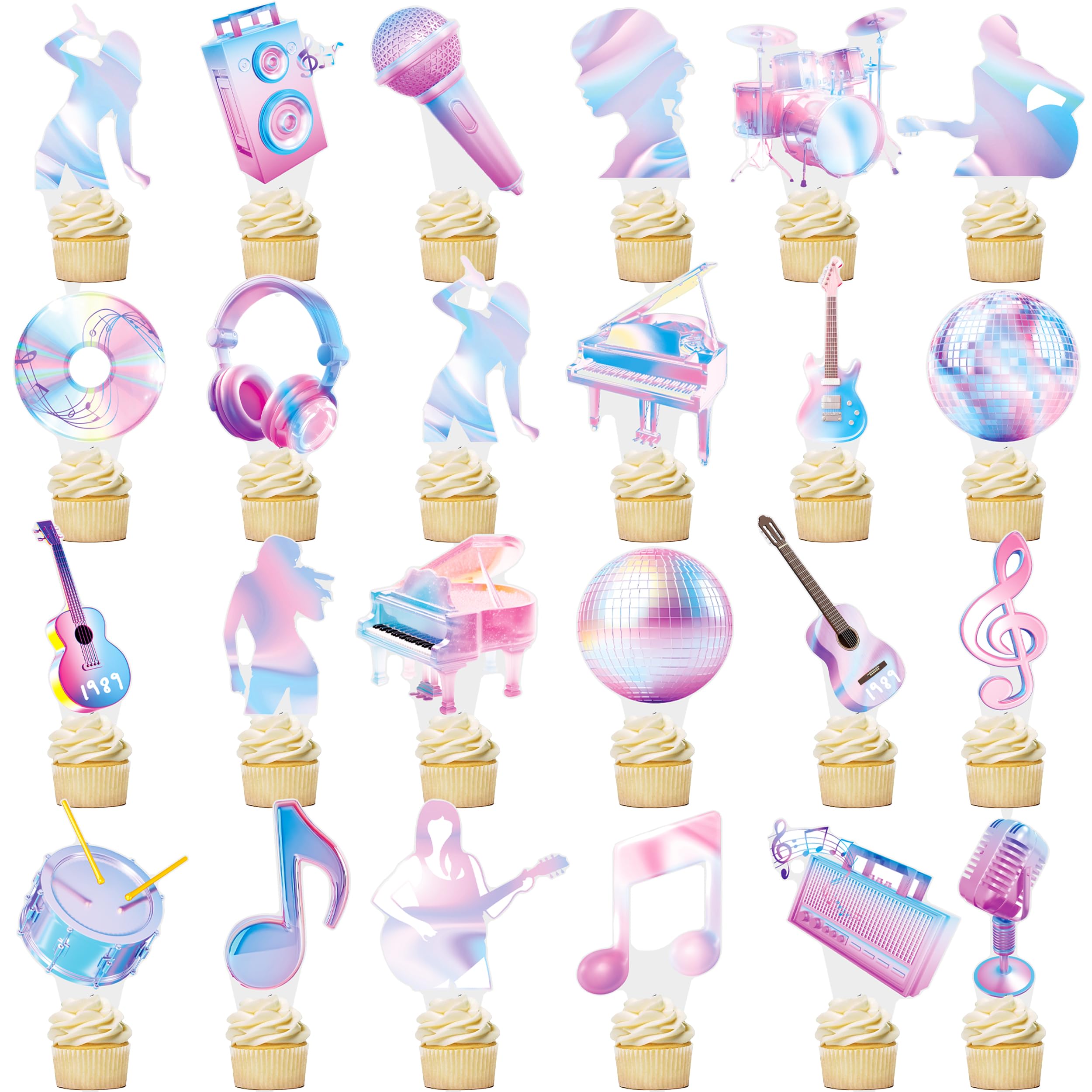 iPartyFun 48Pcs Music Singer Party Cupcake Toppers Singer Birthday Party Decoration Popular Singer Theme Cupckae Toppers for Girls Music Singer Birthday Baby Shower Supplies