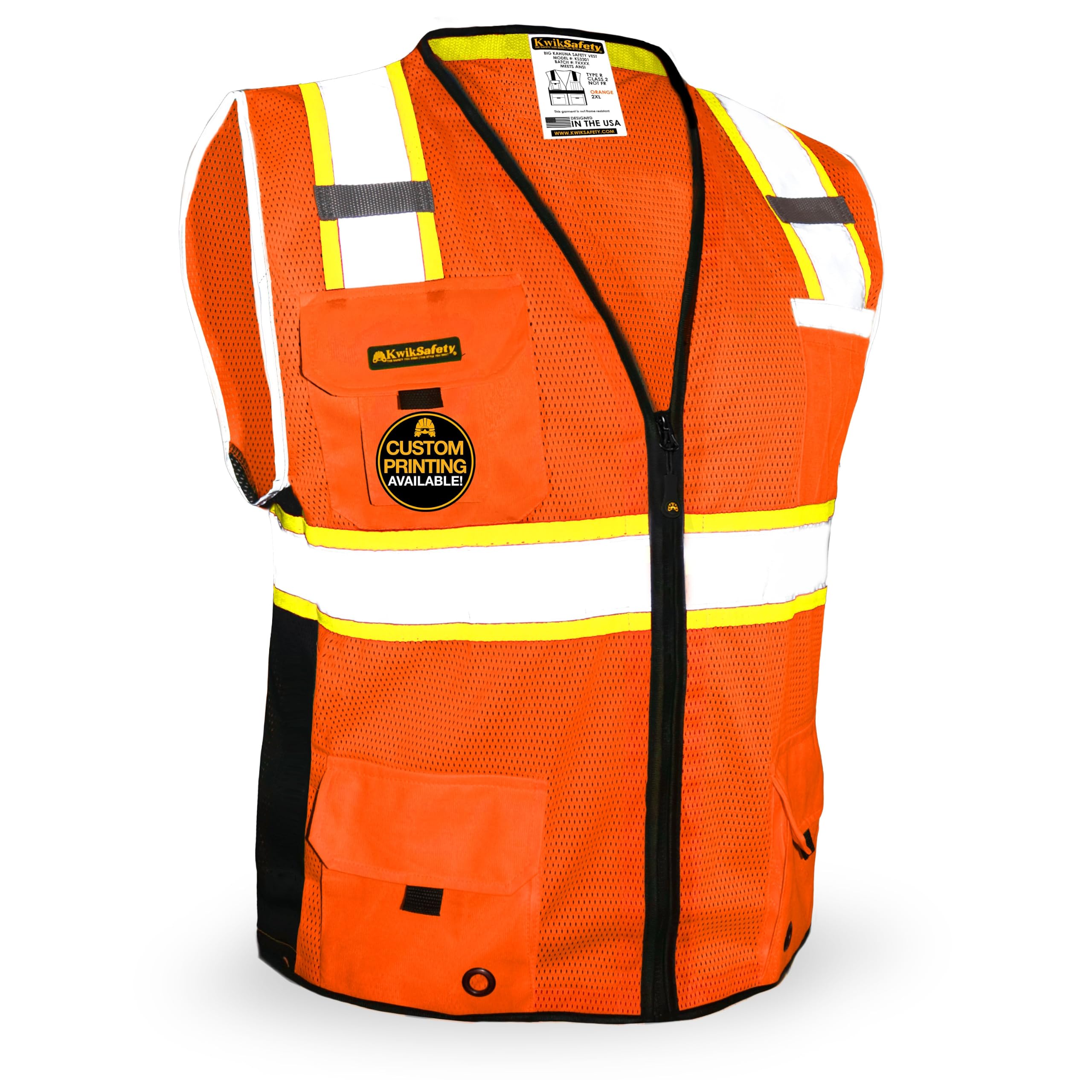Chaleco de seguridad amarillo y naranja, clase 2, alta visibilidad, resistentes, con cremallera, bolsillos y tiras reflectantes, para hombre y mujer, para motoristas, policías, ciclistas y trabajadores de la construcción, naranja