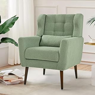 Modern Accent Chair, Upholstered Arm Chair with Waist Pillow, Single Sof...