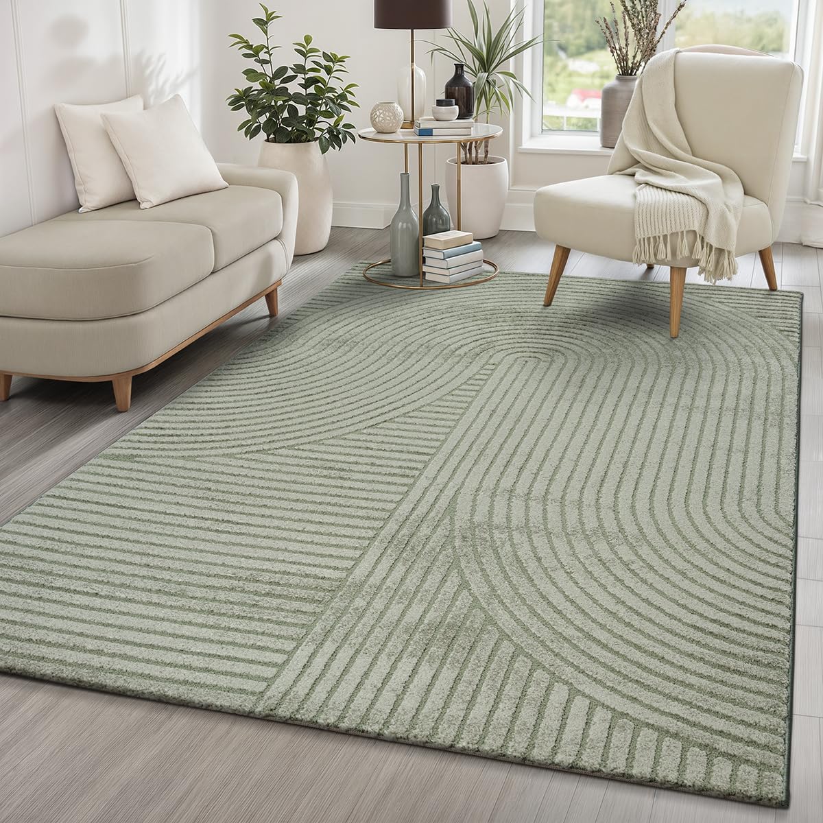 the carpet Everest - Alfombra moderna de pelo corto para salón o dormitorio, efecto 3D, alta densidad y tacto suave, diseño Panglao, color verde, 160 x 230 cm