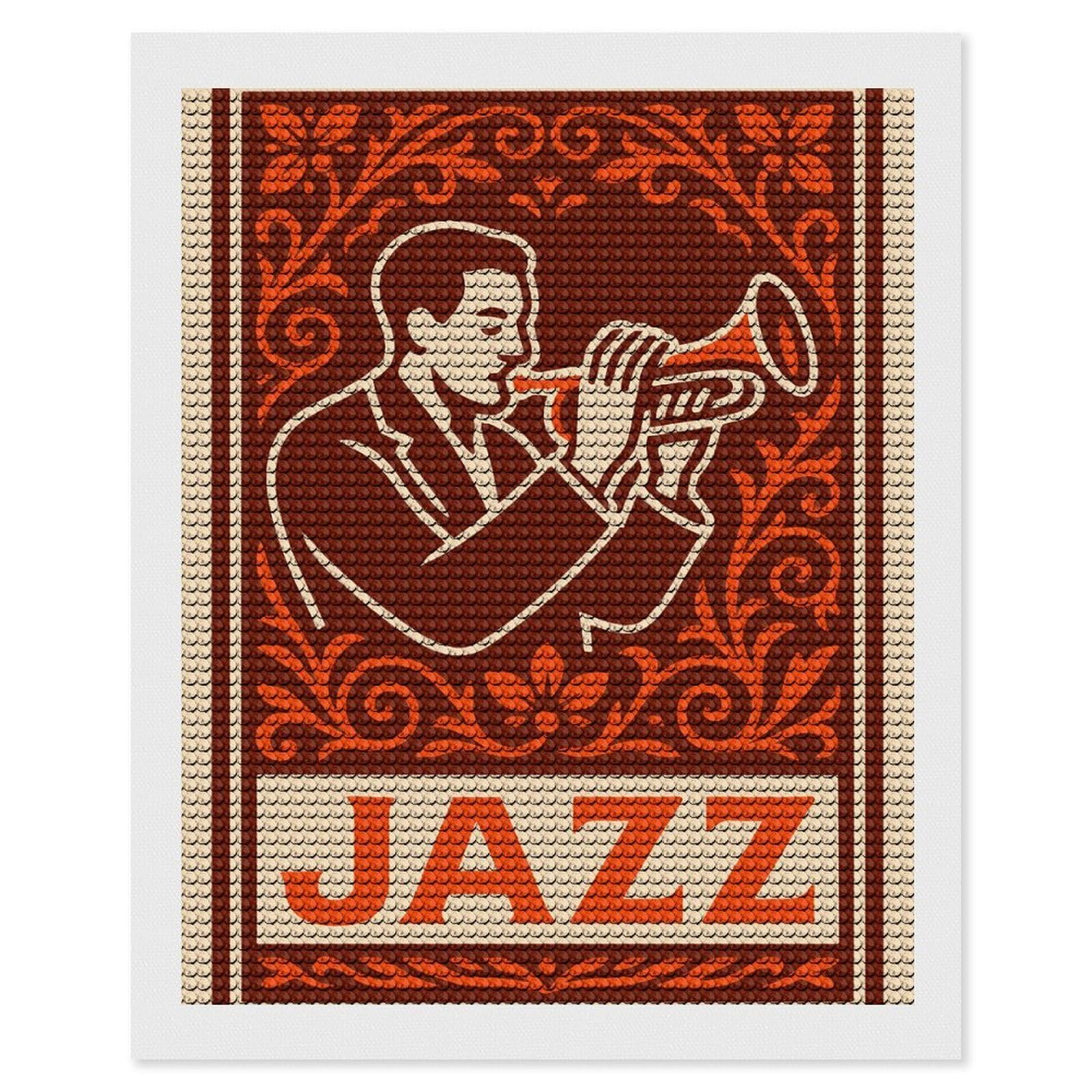 Junmoney Jazz Musician Playing Trumpet Vintage Diamond Painting Canvas Kit 16"x20", Leisure Activity, Aesthetic Room Decor, with Tool Kit, DIY, Gift