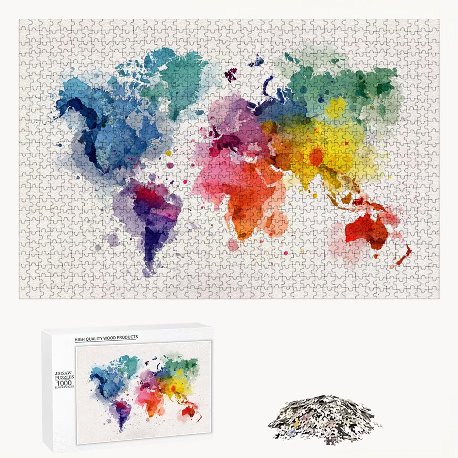 Puzzle 2000 elementów - Kolor i mapa świata - Trwałe drewniane puzzle z literami na odwrocie - 70 x 100 cm - Kreatywne hobby bez kurzu - Artykuł kolekcjonerski i ponad 14 lat P3#388
