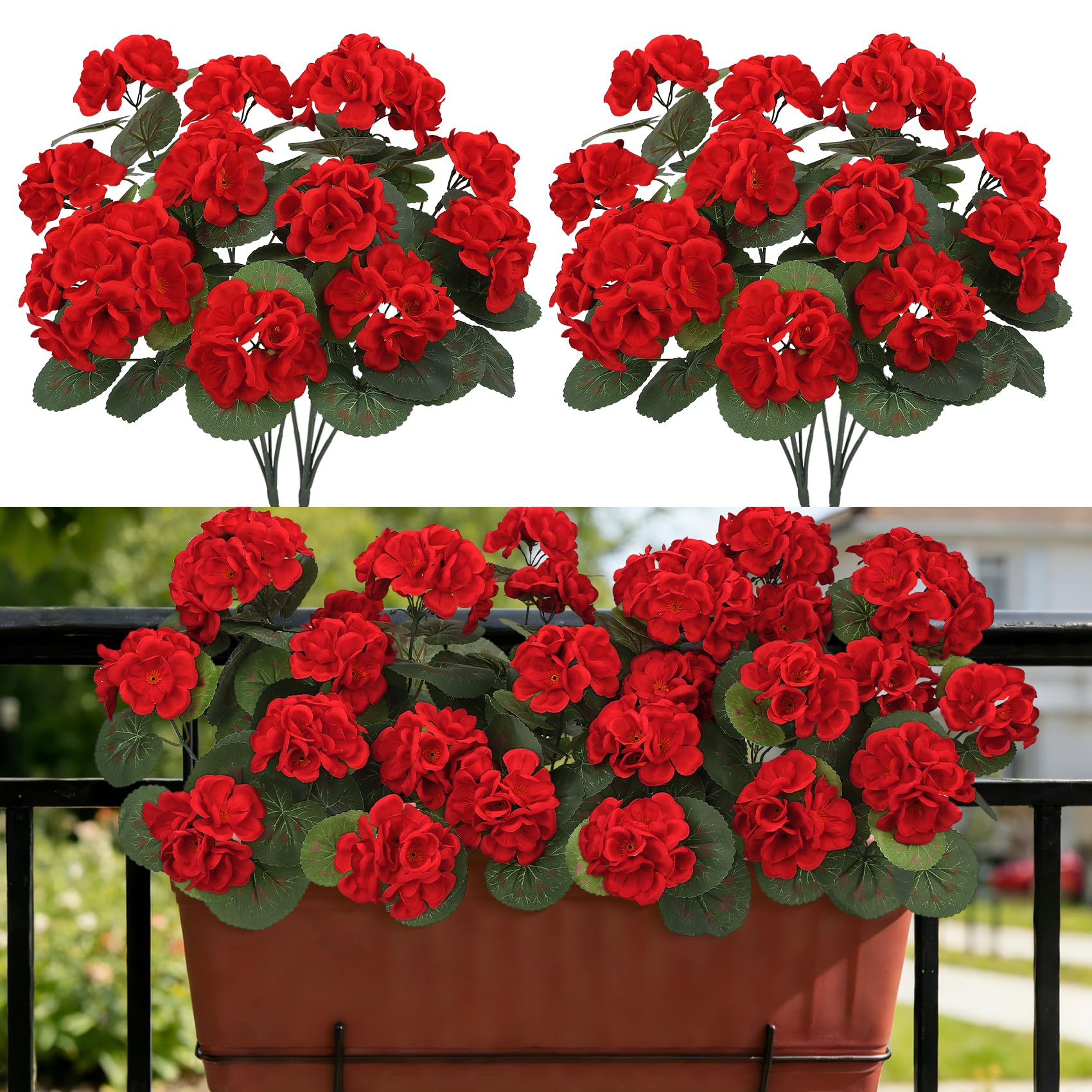 BlueCloudy Künstliche Blumen 6 Bündel Geranien Künstliche Pflanzen Kunstblumen Wie Echt Seidenblumen im Freien und Innen, UV-beständige Kunstpflanze Outdoor Wetterfest für Draußen Balkon Garten Tisch - 2