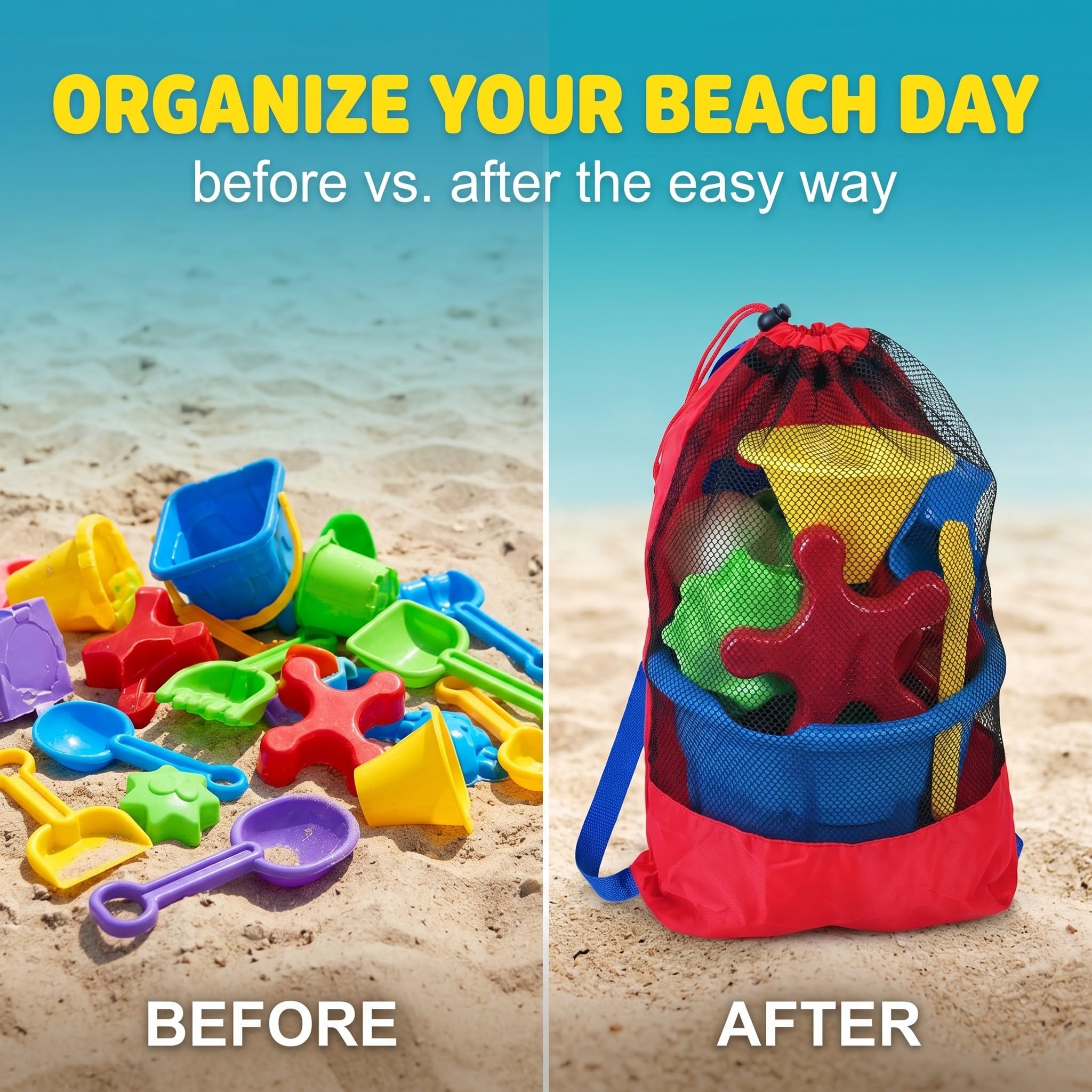 Bolsa de Almacenamiento Accesorios Playa, Mochila Malla para Juguetes de Arena, Accesorios de Playa & Baño, Rojo