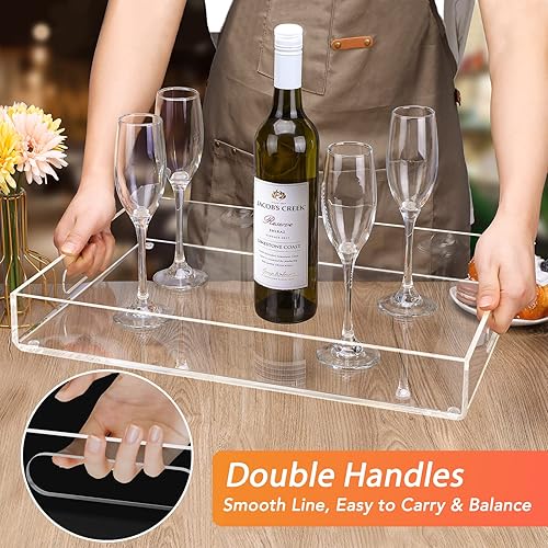 Miniatura 2 de MaxGear Bandeja decorativa acrílica para servir con asas (16 pulgadas, juego de 2), bandejas decorativas transparentes para mesa de café, bandeja