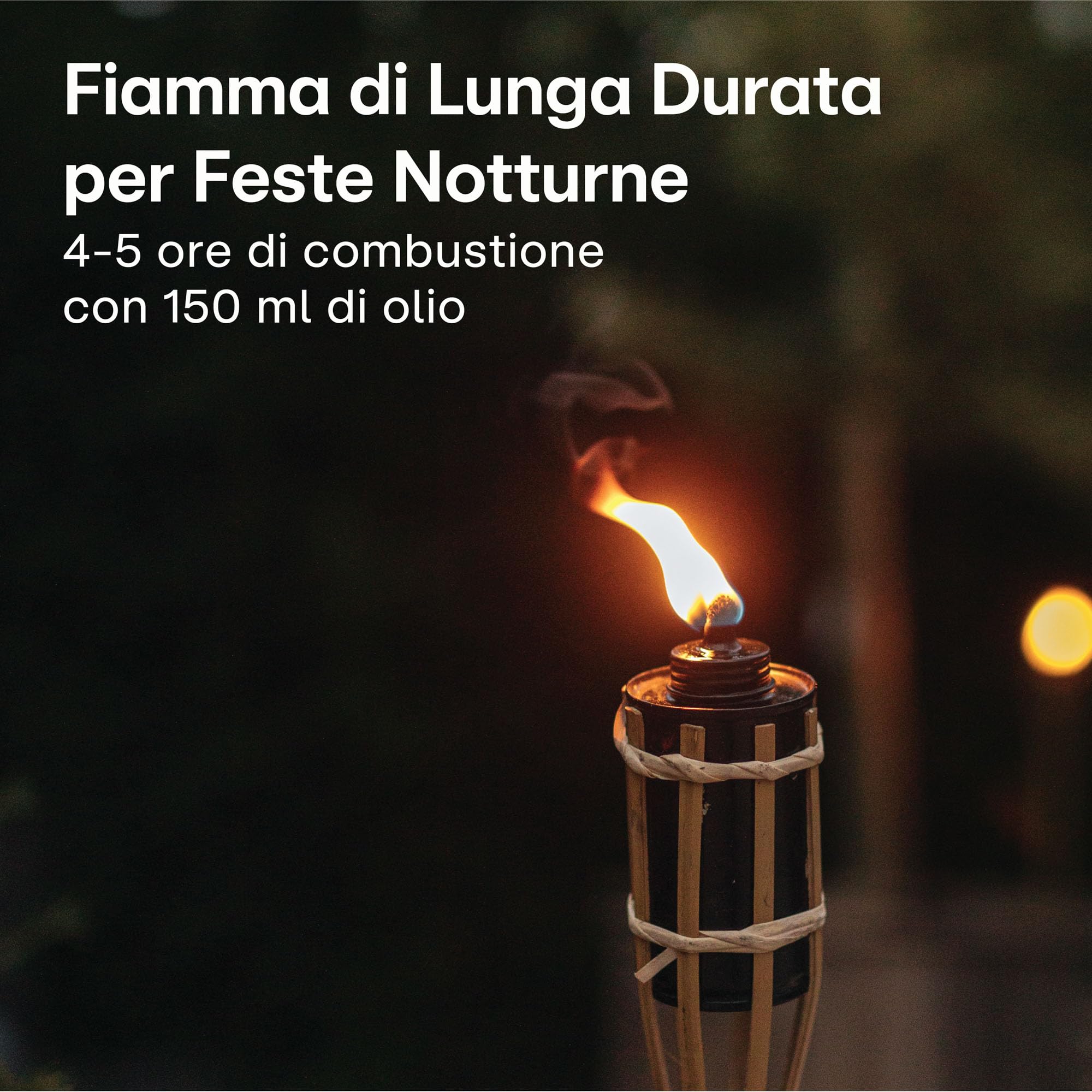 Fiaccole da Giardino in Bambù 90cm - 10 Torce con 10 Stoppini Extra - Lunga Durata di Combustione - Ricaricabile