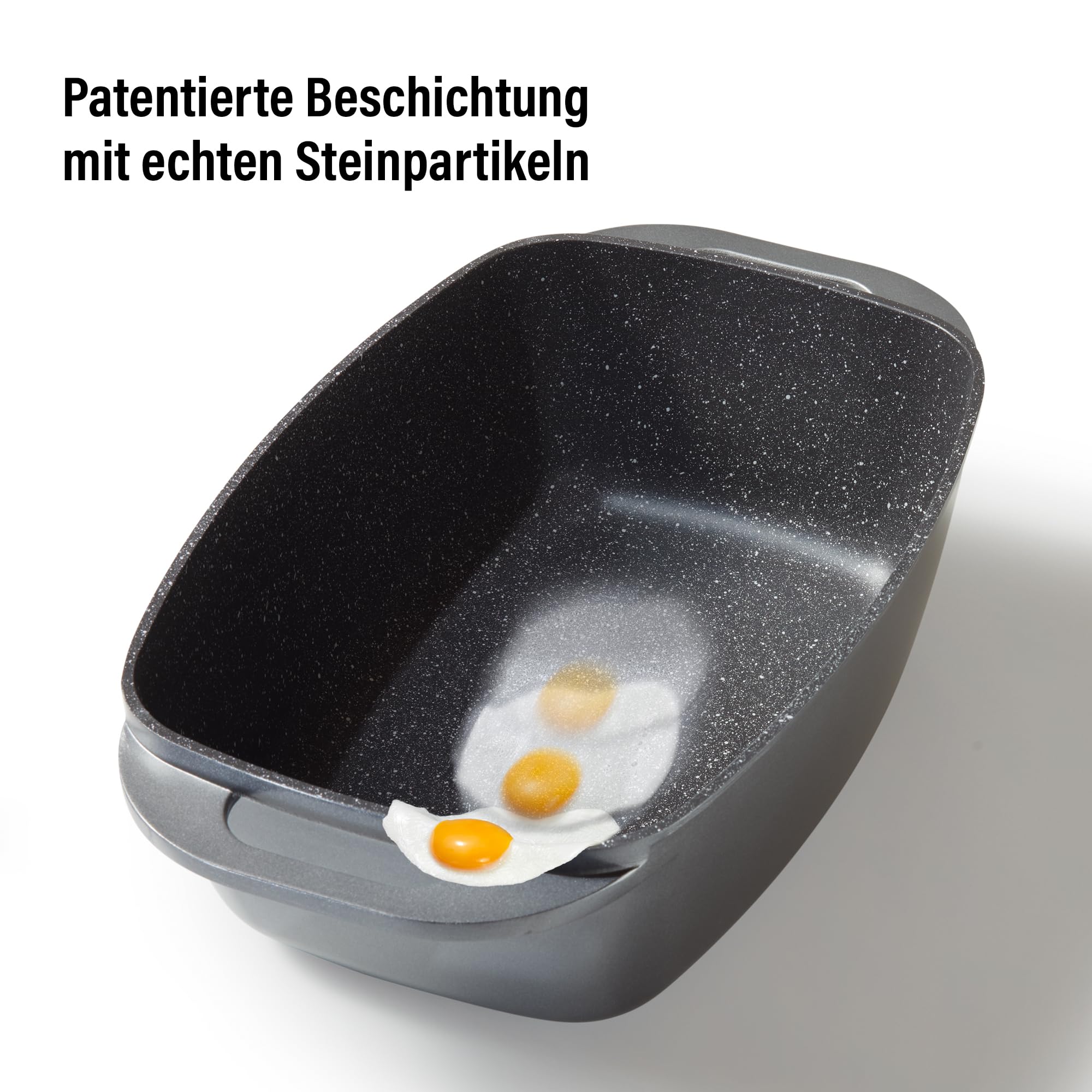 STONELINE Aluguss Bräter mit Deckel 43x26 cm, 8,4 L Bräter Induktion Backofengeeignet Für alle Herdarten, Deckel als Auflaufform verwendbar, Topf Antihaft Beschichtet mit echten Steinpartikeln, Grau