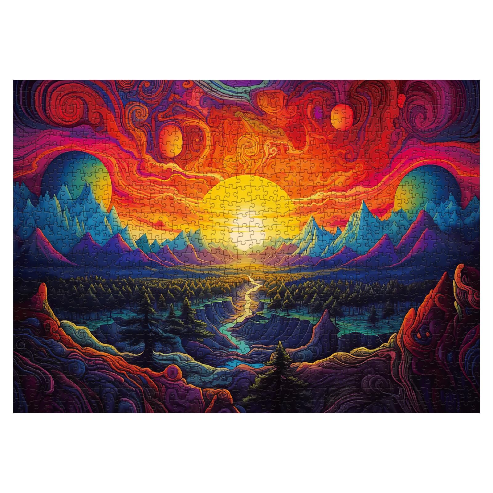 Mountain Landscape Puzzle 1000 Pieces for Adult, Nature Colorful Sunset Jigsaw Puzzle, Forest Tree Puzzle - Image 2