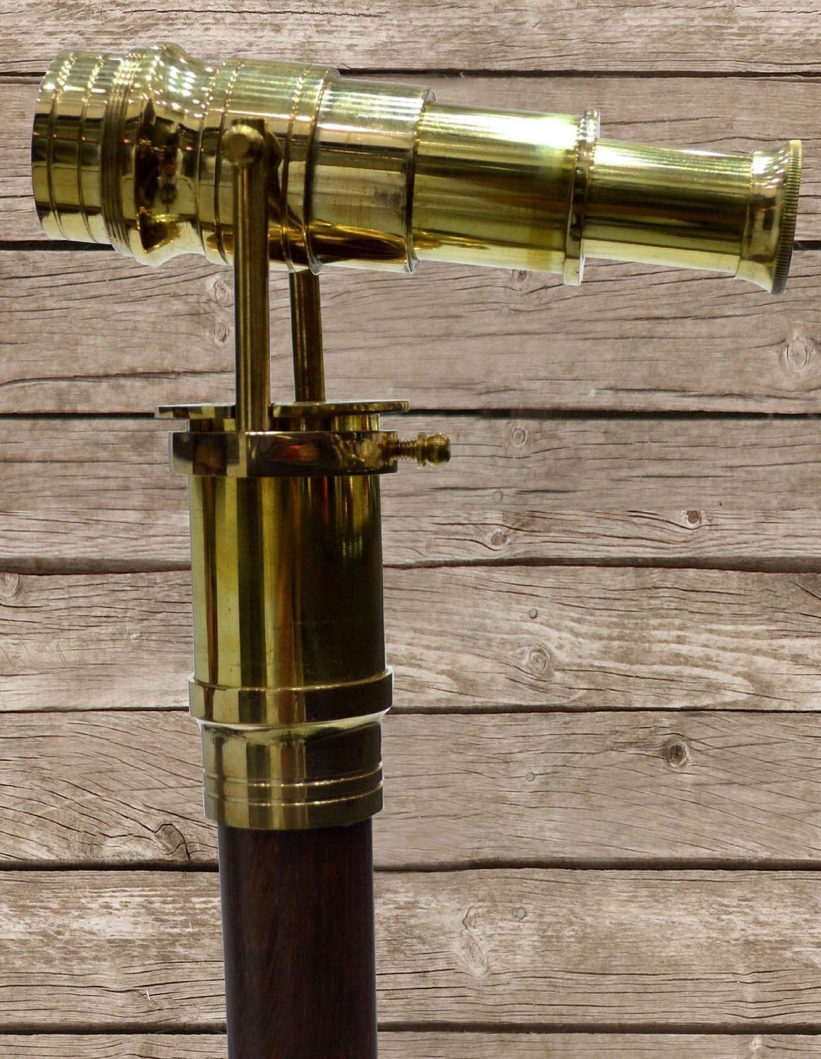 Nautical Wood Cane Telescope Walking Stick Hidden Spy Brass Handle Rustic Vintage Home Decor Gifts